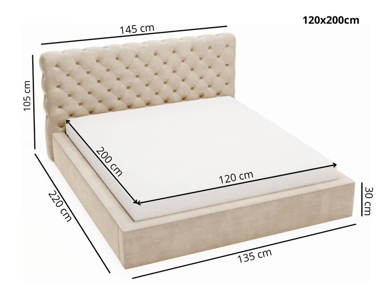 Łóżko tapicerowane z pojemnikiem i stelażem 120x200 Apollo Niebieskie