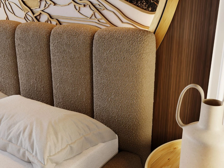 Łóżko tapicerowane bez pojemnika ze stelażem 160x200 Cloud w tkaninie bouclé Brązowe