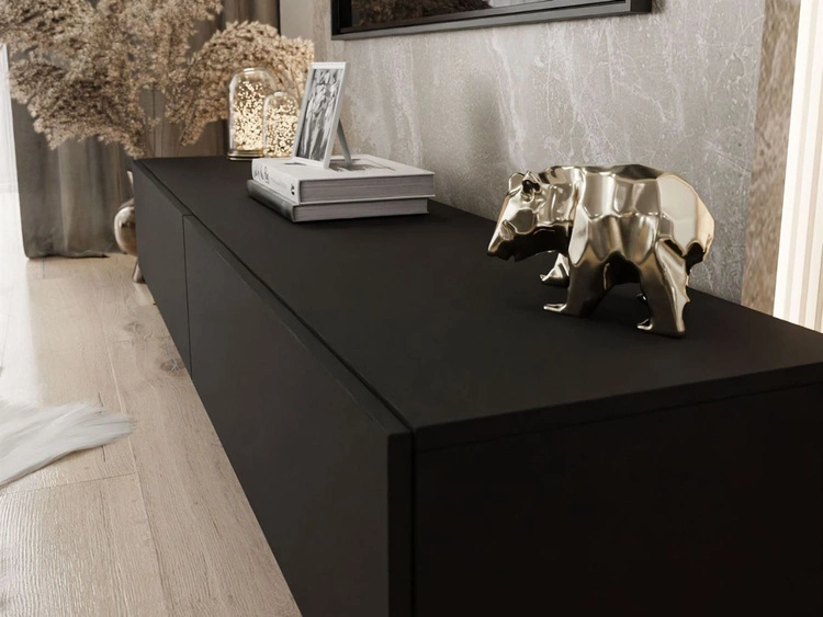 Szafka RTV dwudrzwiowa na złotych nóżkach 175 cm z oświetleniem LED Sorelle Czarny mat