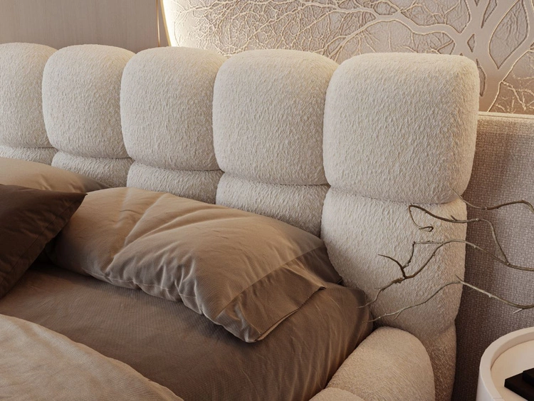 Łóżko tapicerowane z pojemnikiem na pościel i stelażem 140x200 Modo w tkaninie bouclé Beżowe