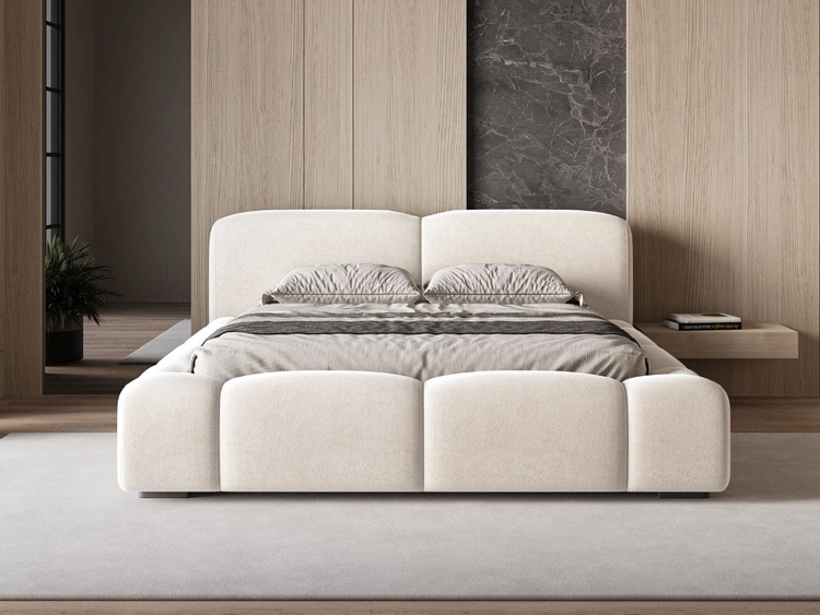 Łóżko tapicerowane z pojemnikiem i stelażem 140x200 Aubi Kremowe