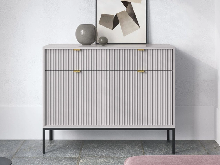 Komoda z drzwiami i szufladami Amber szara na czarnych nogach