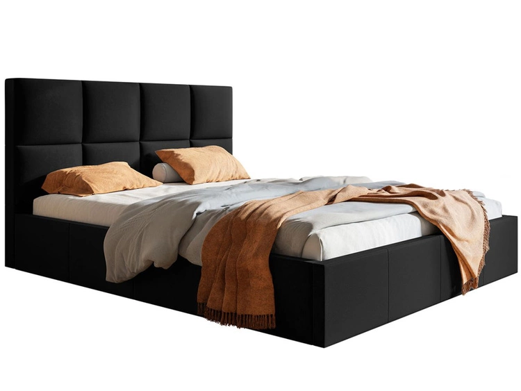 Łóżko tapicerowane z pojemnikiem i stelażem 140x200 Malo czarne