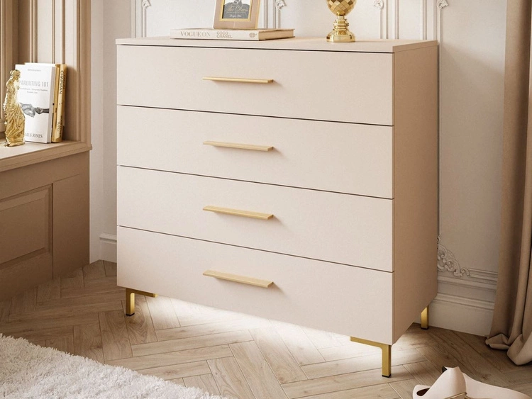 Komoda z szufladami i oświetleniem LED na złotych nogach Nuveo Kaszmir