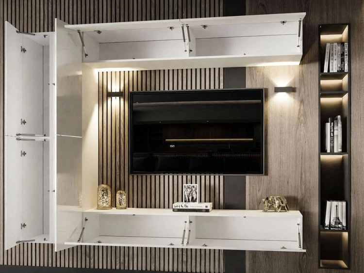 Meblościanka RTV wisząca do salonu Sorelle Biały połysk