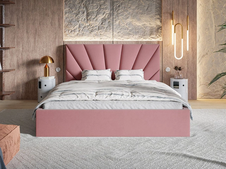 Łóżko tapicerowane z pojemnikiem i stelażem 180x200 Orlo różowe