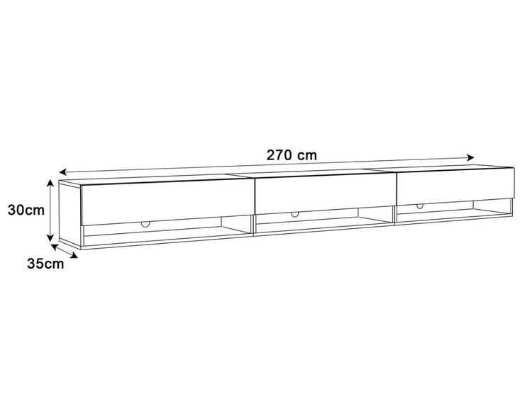 Szafka RTV wisząca 270 cm do salonu z oświetleniem LED Aurelie Biały połysk
