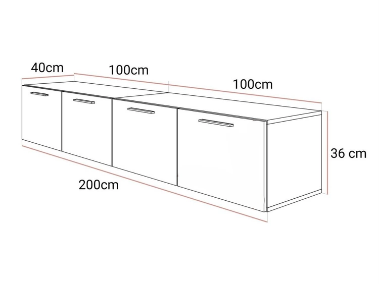 Wisząca szafka RTV pod telewizor z drzwiczkami i oświetlewniem LED 200 cm Nodoo Kaszmir