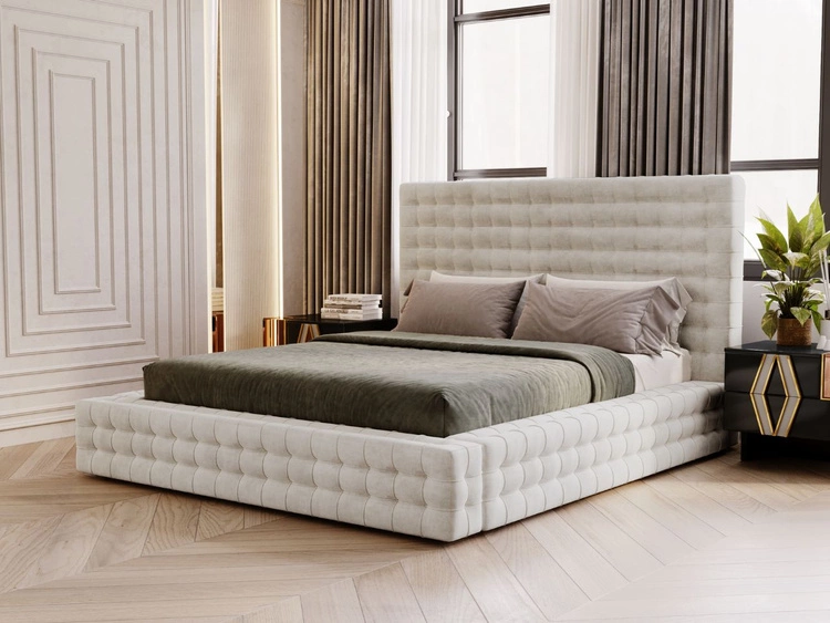 Łóżko tapicerowane z pojemnikiem i stelażem 160x200 Barbados Kremowe