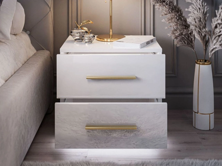 Stolik nocny z dwoma szufladami Nuveo Lux Biały Połysk