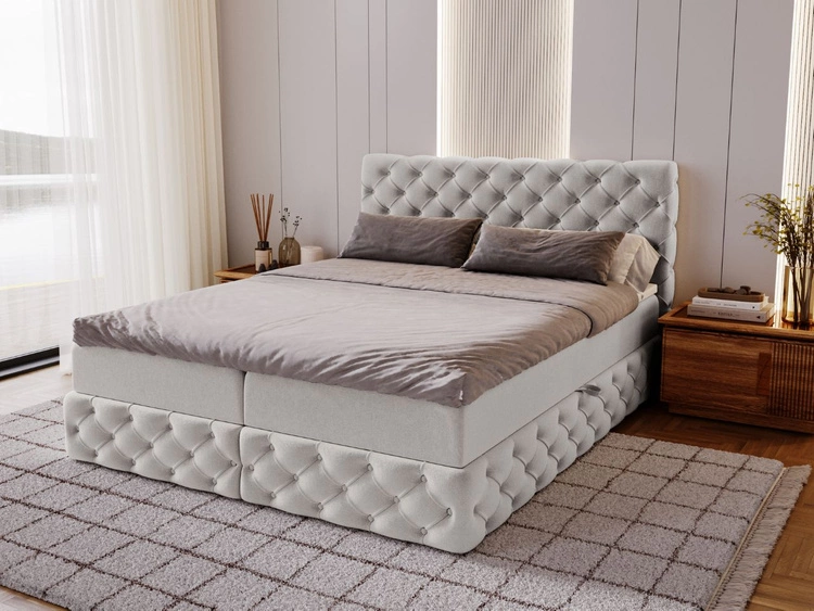 Łóżko kontynentalne z pojemnikiem na pościel 180x200 cm Canolo Jasnoszare