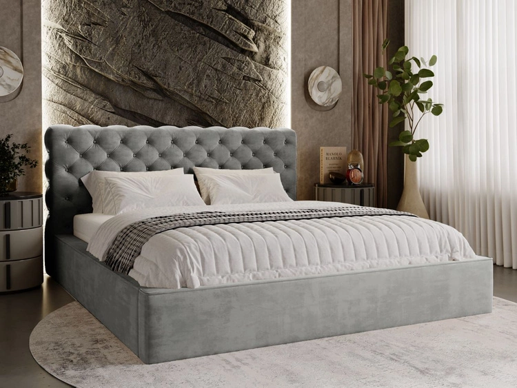 Łóżko tapicerowane z pojemnikiem i stelażem 160x200 Apollo Szare