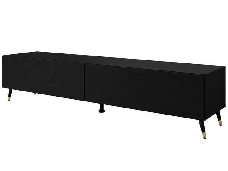 Szafka RTV pod telewizor z drzwiczkami na czarno-złotych nóżkach 175 cm Sorelle Czarny mat