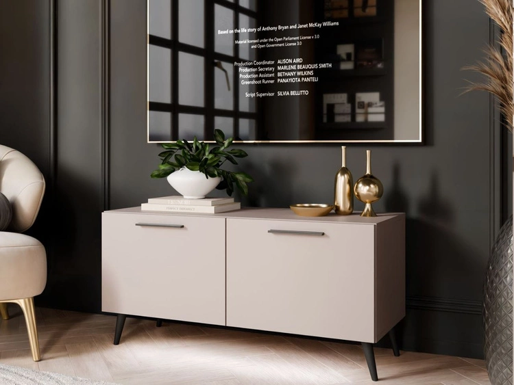 Szafka RTV pod telewizor z drzwiczkamii oświetleniem LED na czarnych nóżkach 100 cm Noaé Kaszmir