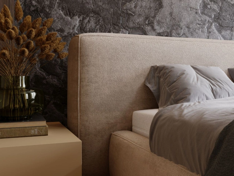 Łóżko tapicerowane z pojemnikiem i stelażem 180x200 cm Monza Beżowe