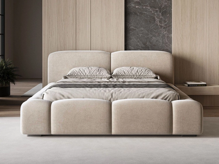 Łóżko tapicerowane z pojemnikiem i stelażem 180x200 Aubi Beżowe