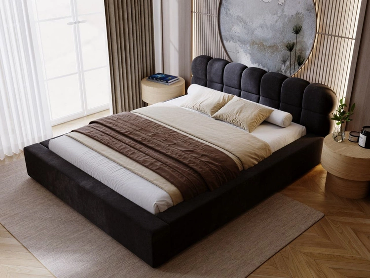 Łóżko tapicerowane z pojemnikiem i stelażem 120x200 Plaza Czarne