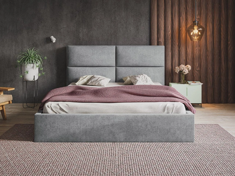 Łóżko tapicerowane z pojemnikiem i stelażem 160x200 Marad beżowe