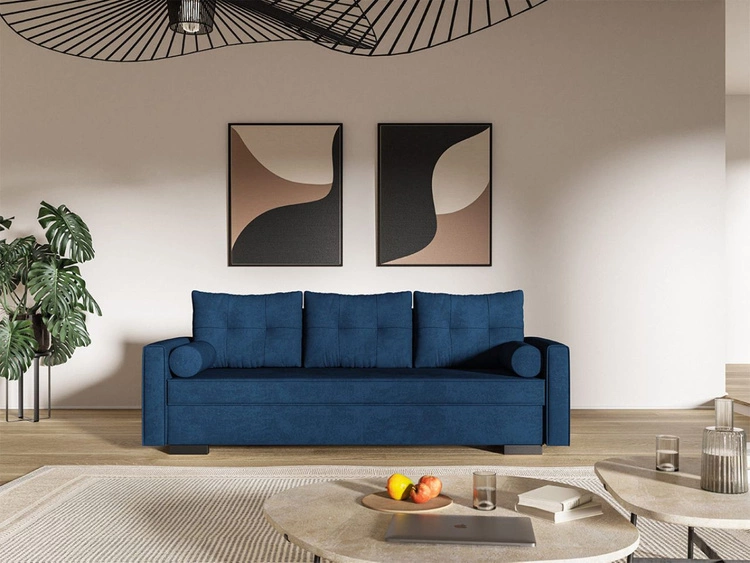 Kanapa z funkcją spania i pojemnikiem na pościel Pori granatowa