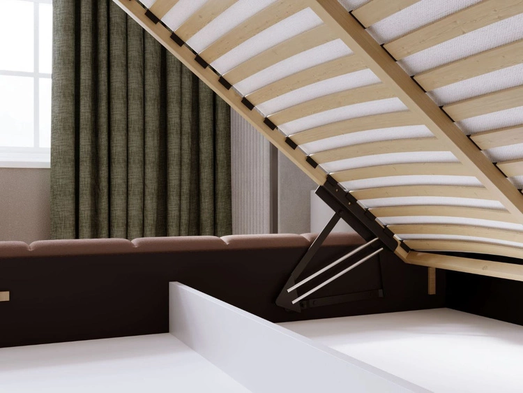 Łóżko tapicerowane z pojemnikiem i stelażem 160x200 Orio Brązowy