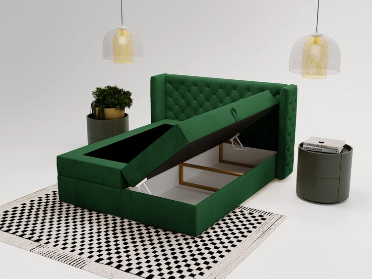 Łóżko kontynentalne z pojemnikiem na pościel 160x200 cm Lion Zielone