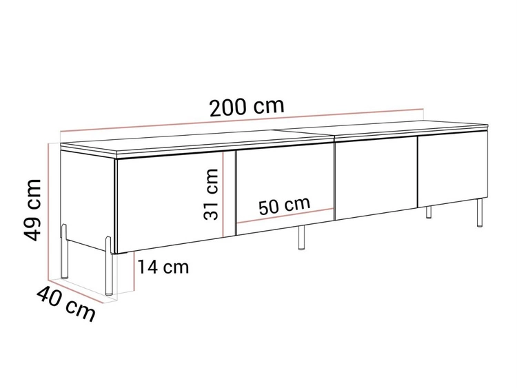 Szafka RTV w stylu glamour z oświetleniem LED Celle czarny mat