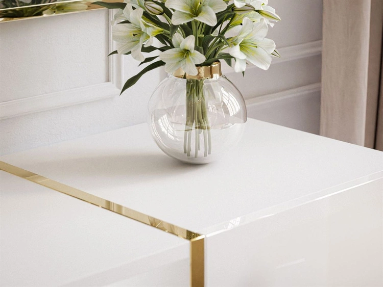 Zestaw mebli do salonu w stylu glamour Lunelie Biały połysk