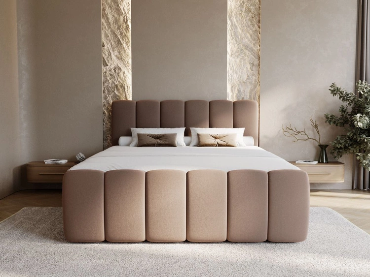 Łóżko kontynentalne z pojemnikiem na pościel 140x200 Cloud brązowy