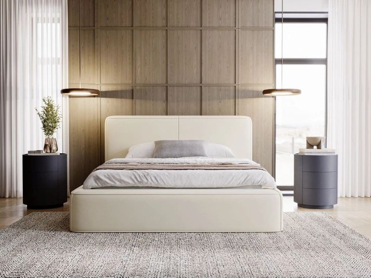 Łóżko tapicerowane z pojemnikiem i stelażem 120x200 Amaro Beżowe