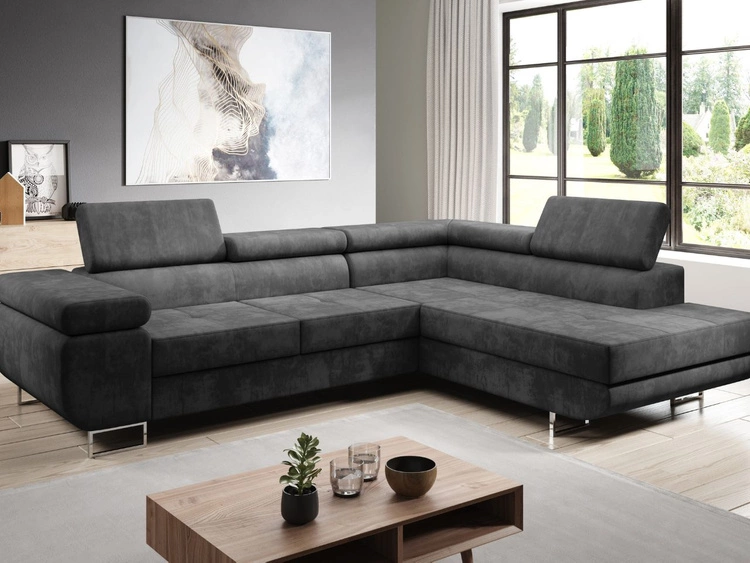 Narożnik prawy z funkcją spania i pojemnikiem Solam L Ciemny szary