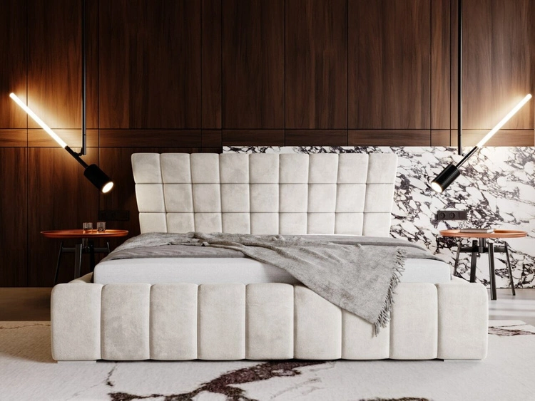 Łóżko tapicerowane z pojemnikiem i stelażem 180x200 cm Paris Beżowe