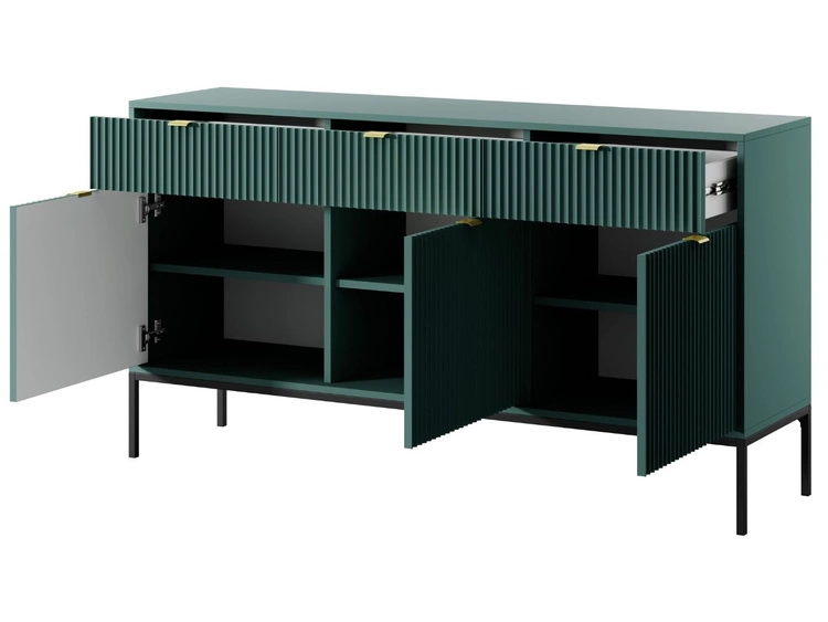 Komoda z drzwiami i szufladami Amber zielona na czarnych nogach
