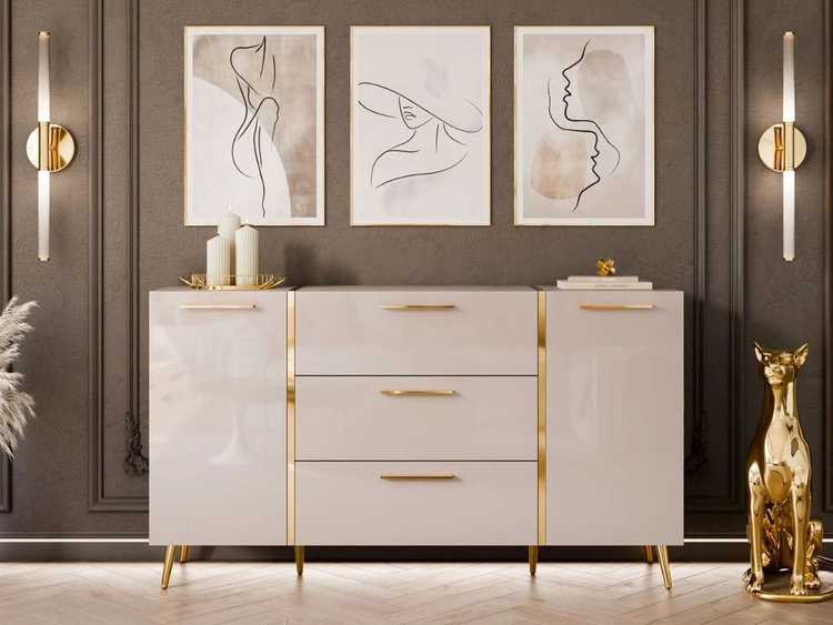 Zestaw mebli do salonu w stylu glamour na złotych nóżkach Lunelie Kaszmir