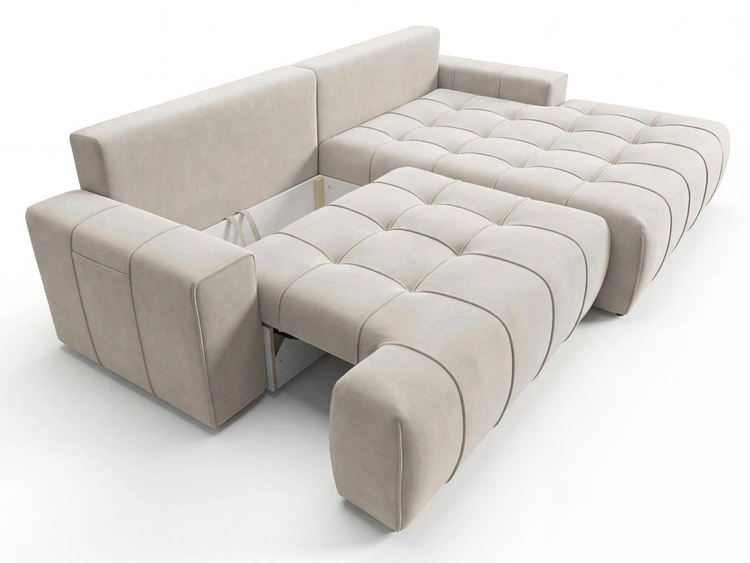 Narożnik L z funkcją spania i pojemnikiem Tulio prawy beżowy