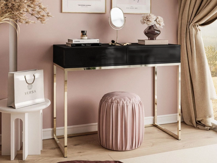 Konsola z szufladami i złotym stelażem w stylu glamour Brisa czarny połysk