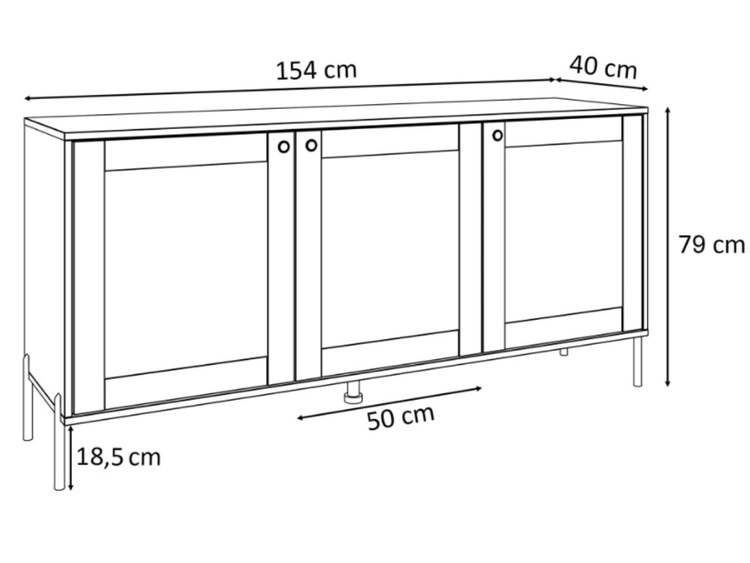 Komoda trzydrzwiowa z nadrukiem plecionki w stylu boho Bellance dąb puccini