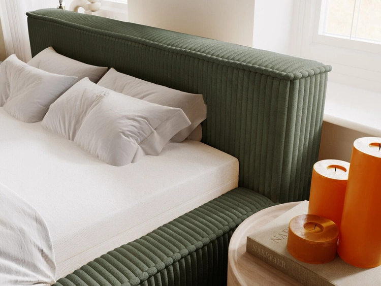 Łóżko tapicerowane z pojemnikiem i stelażem 120x200 Lago Zielone