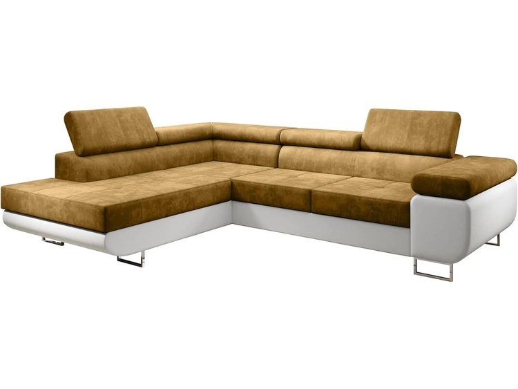 Narożnik lewy z funkcją spania i pojemnikiem Solam L Żółty, Biały