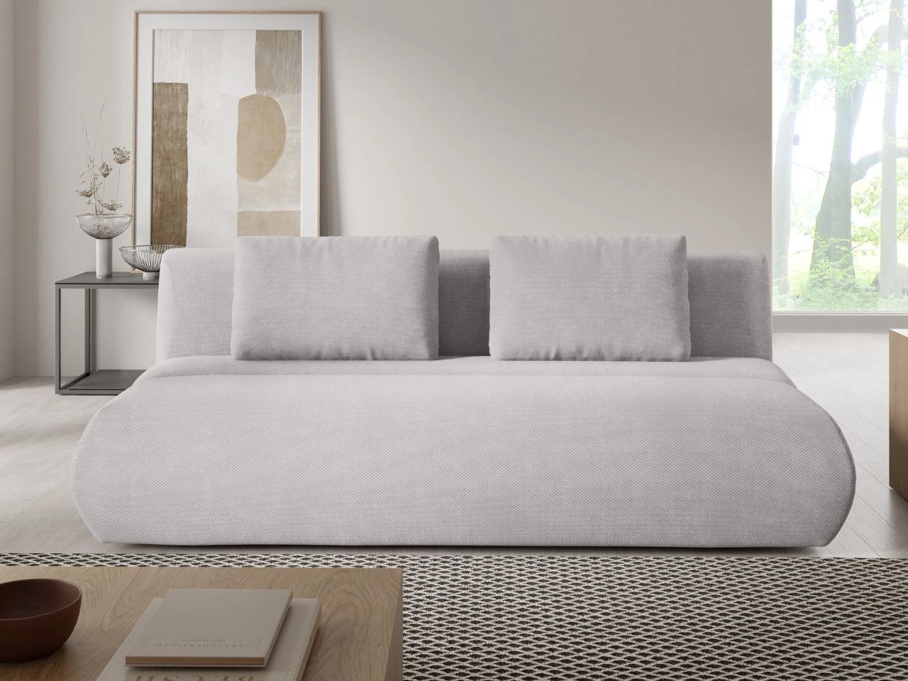 Kanapa z regulowanym oparciem, funkcją spania i pojemnikiem Figo Szara