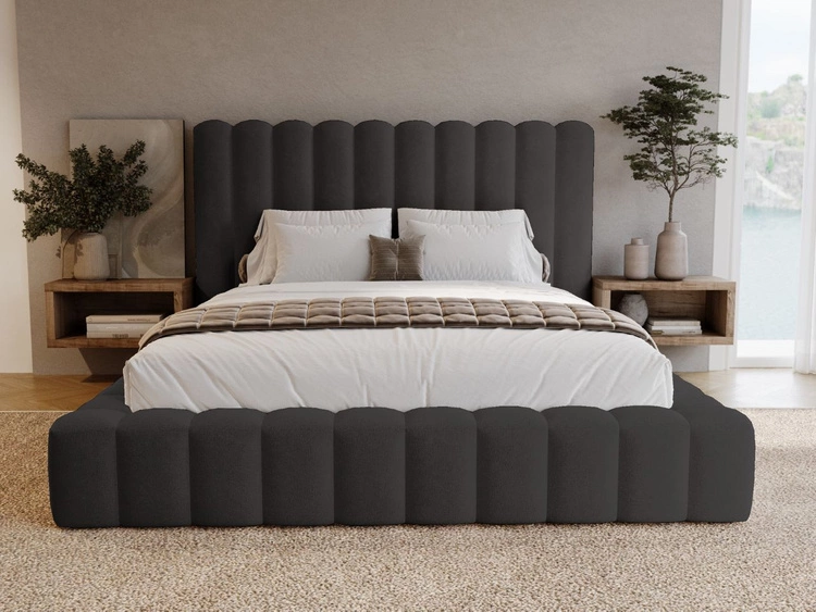 Łóżko tapicerowane z pojemnikiem i stelażem 180x200 cm Rotto Czarne