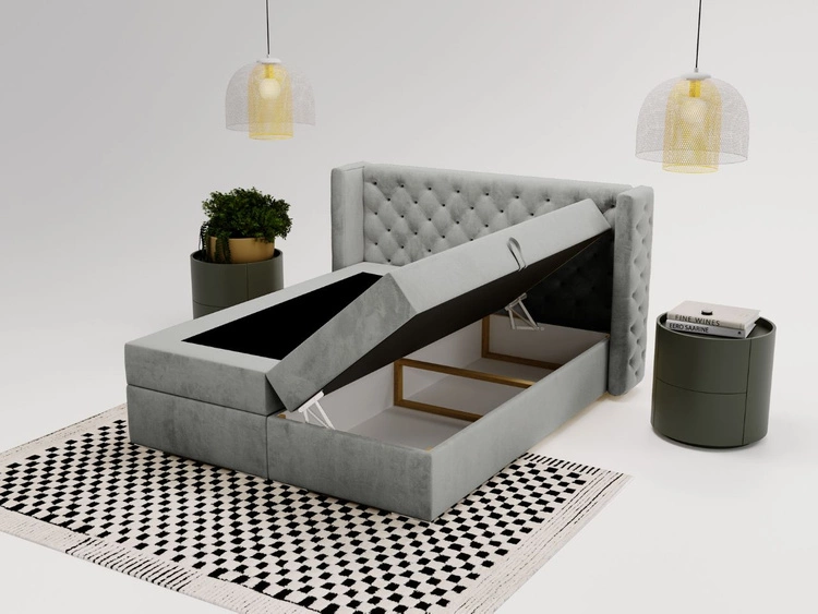 Łóżko kontynentalne z pojemnikiem na pościel 140x200 cm Lion Szare