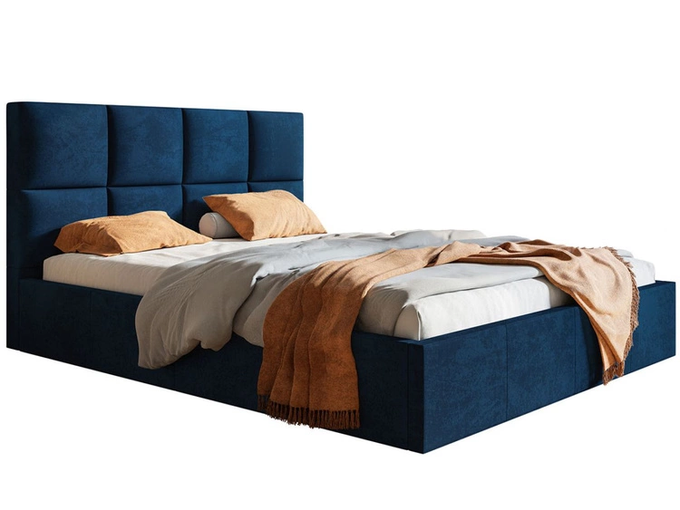 Łóżko tapicerowane z pojemnikiem i stelażem 140x200 Malo ciemnoniebieskie