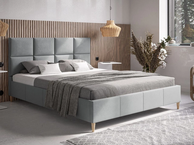 Łóżko tapicerowane ze stelażem 140x200 Luxe Jasny Szary