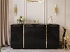 Czterodrzwiowa komoda 158 cm w stylu glamour ze złotymi uchwytami Lunelie czarny połysk