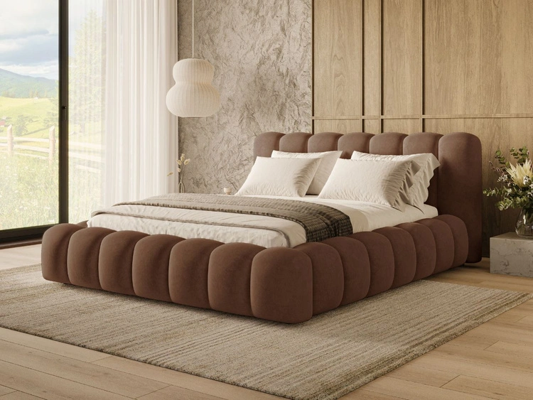 Łóżko tapicerowane z pojemnikiem i stelażem 140x200 Averia Brązowy