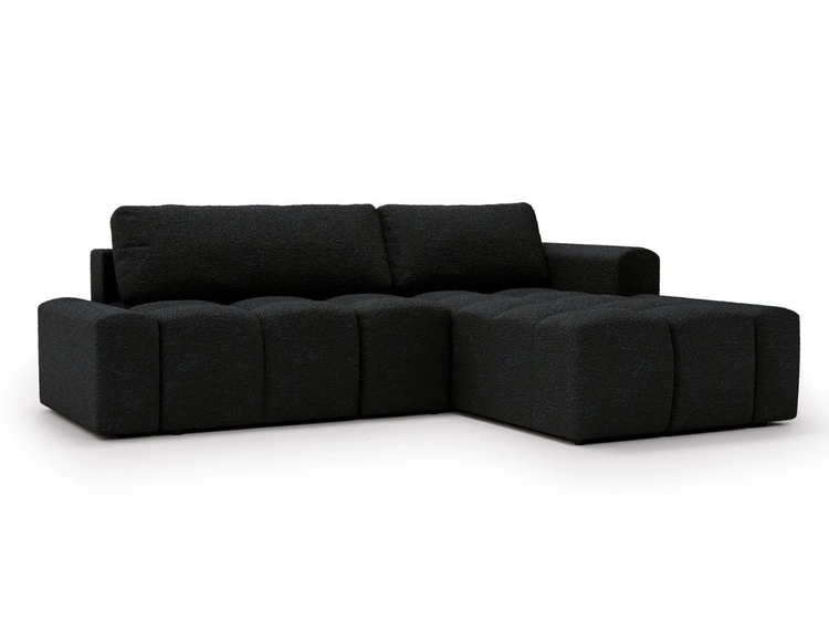 Narożnik L prawy z funkcją spania i pojemnikiem Lana Czarny