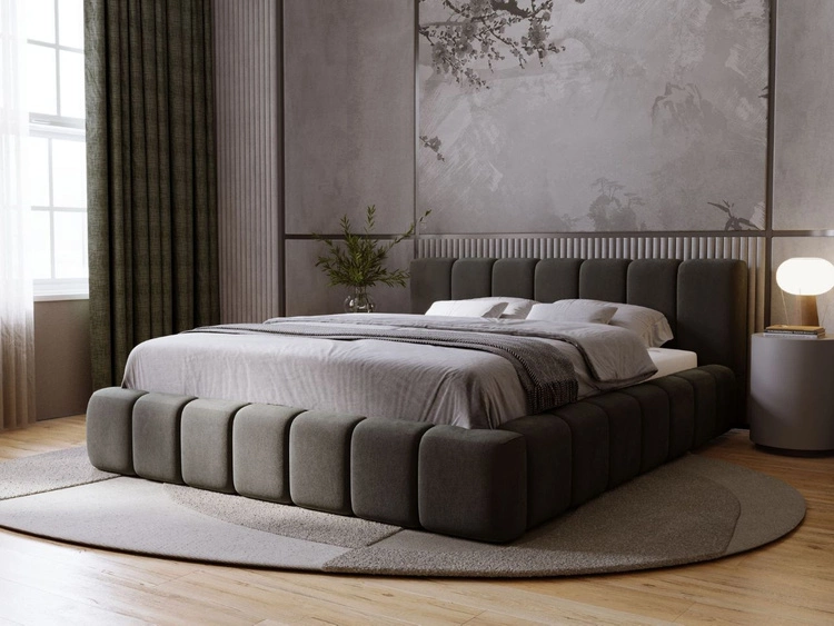 Łóżko tapicerowane z pojemnikiem i stelażem 160x200 Orio Ciemny szary