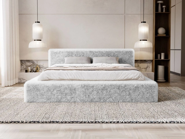 Łóżko tapicerowane z pojemnikiem i stelażem 120x200 cm Enjoy Jasnoszare