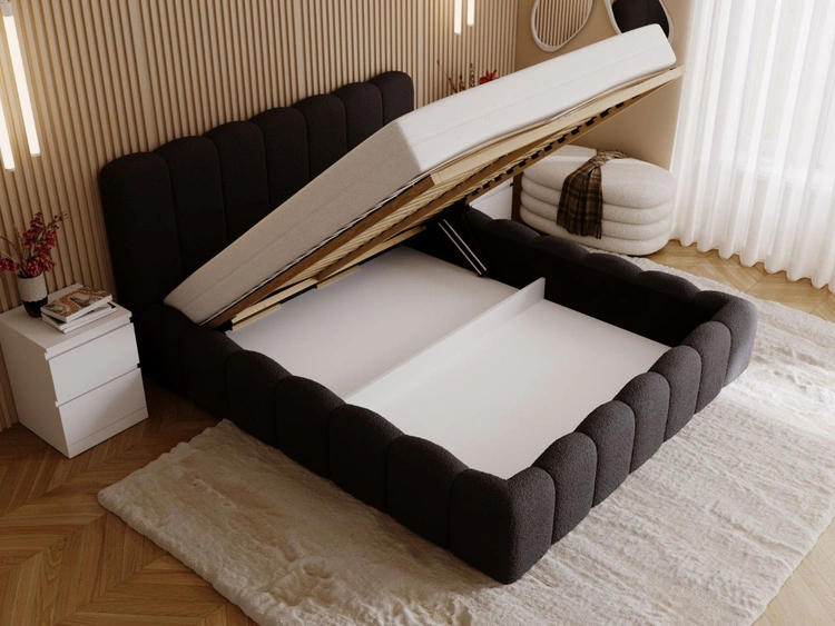 Łóżko tapicerowane z pojemnikiem i stelażem 200x200 Smile Czarne