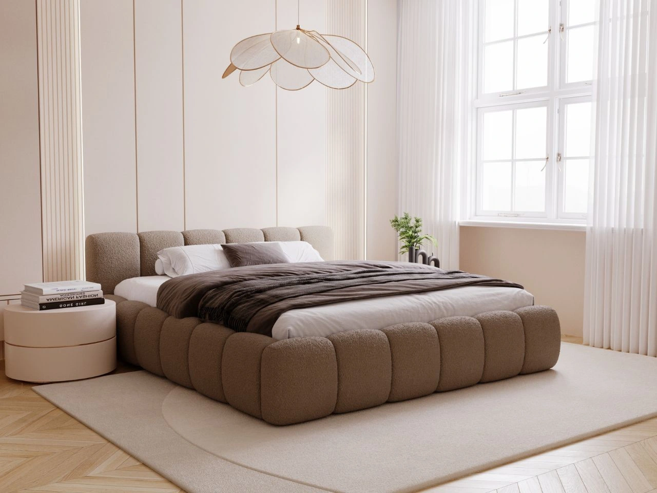 Łóżko tapicerowane z pojemnikiem i stelażem 180x200 Cloud Low brązowe